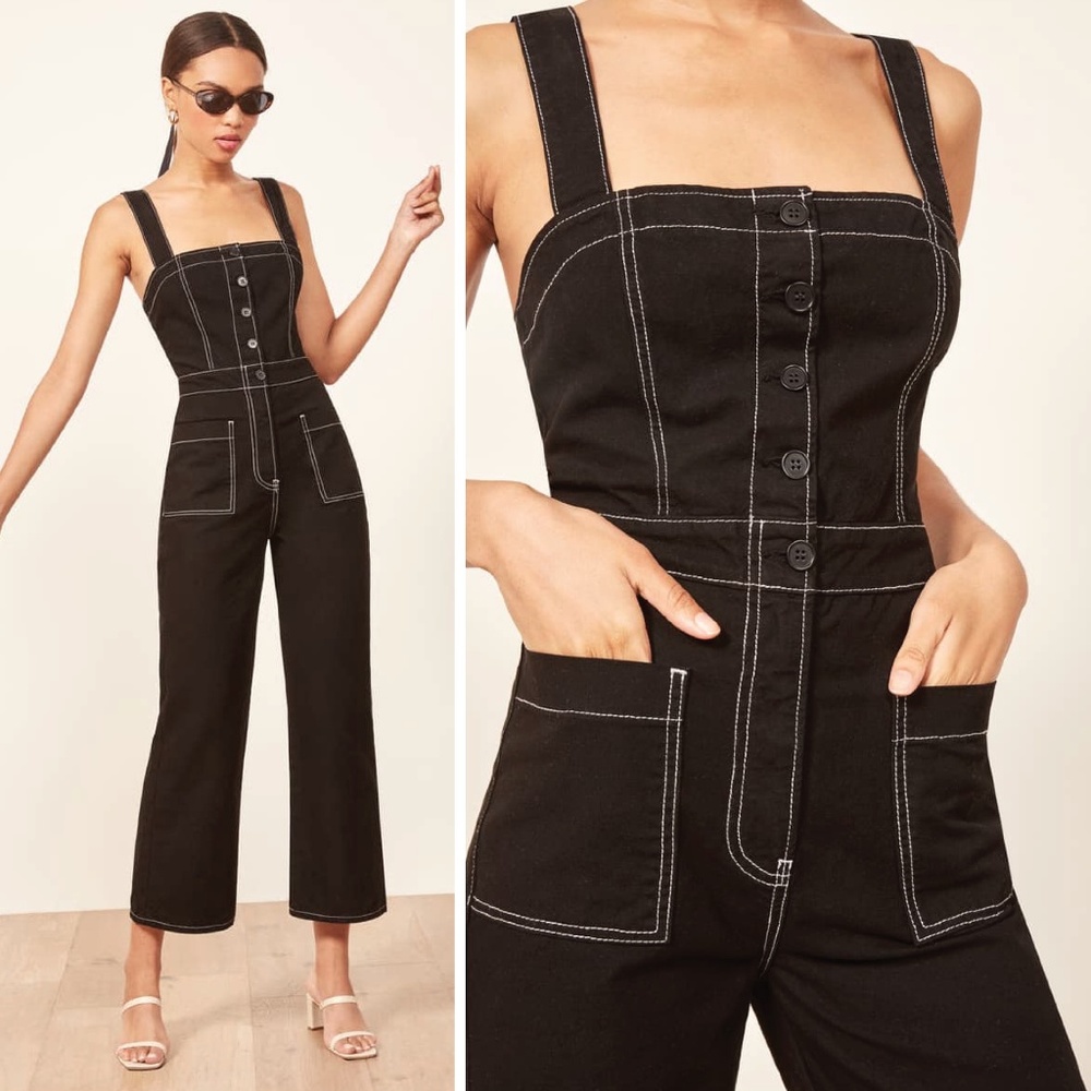 Reformation Black Jumpsuit with White Stitching